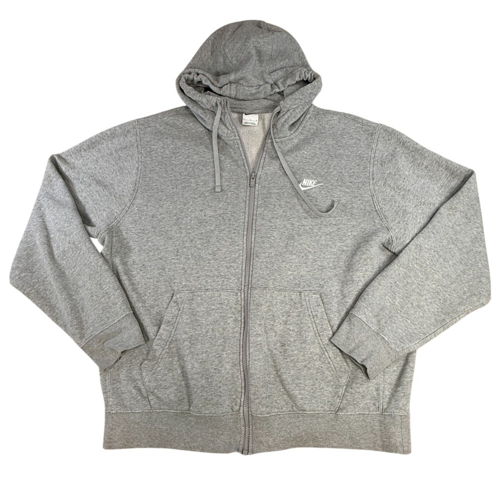 Nike Men Large Gray Full Zip Hoodie Sweatshirt Fleece Swoosh Athletic Jacket